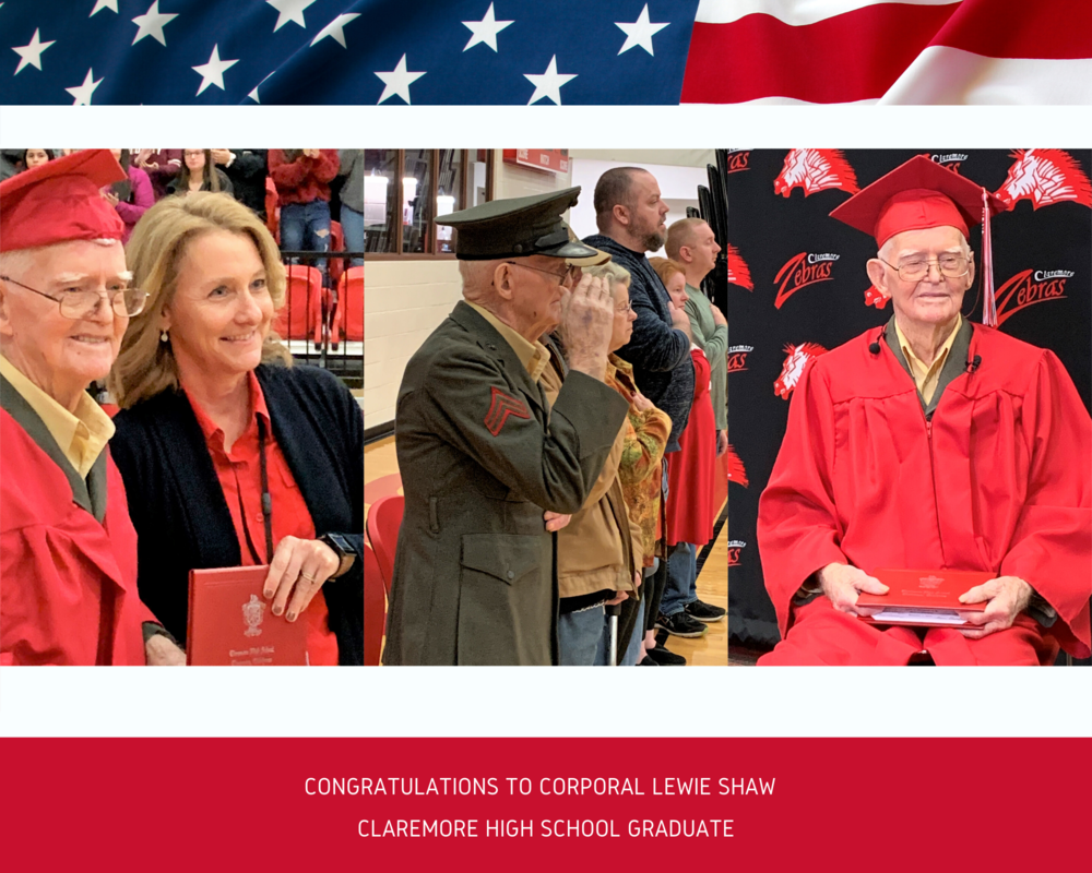 Corporal Lewie Shaw receives HS Diploma after 76 years