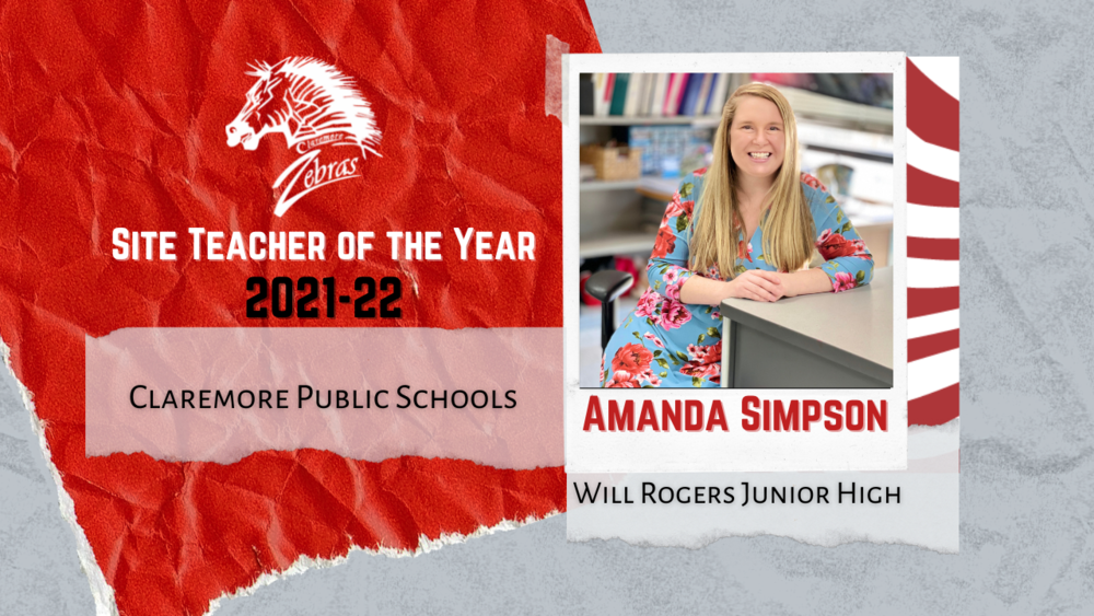 Amanda Simpson was selected as one of the two Site Teacher of the Year recipients at Will Rogers Junior High