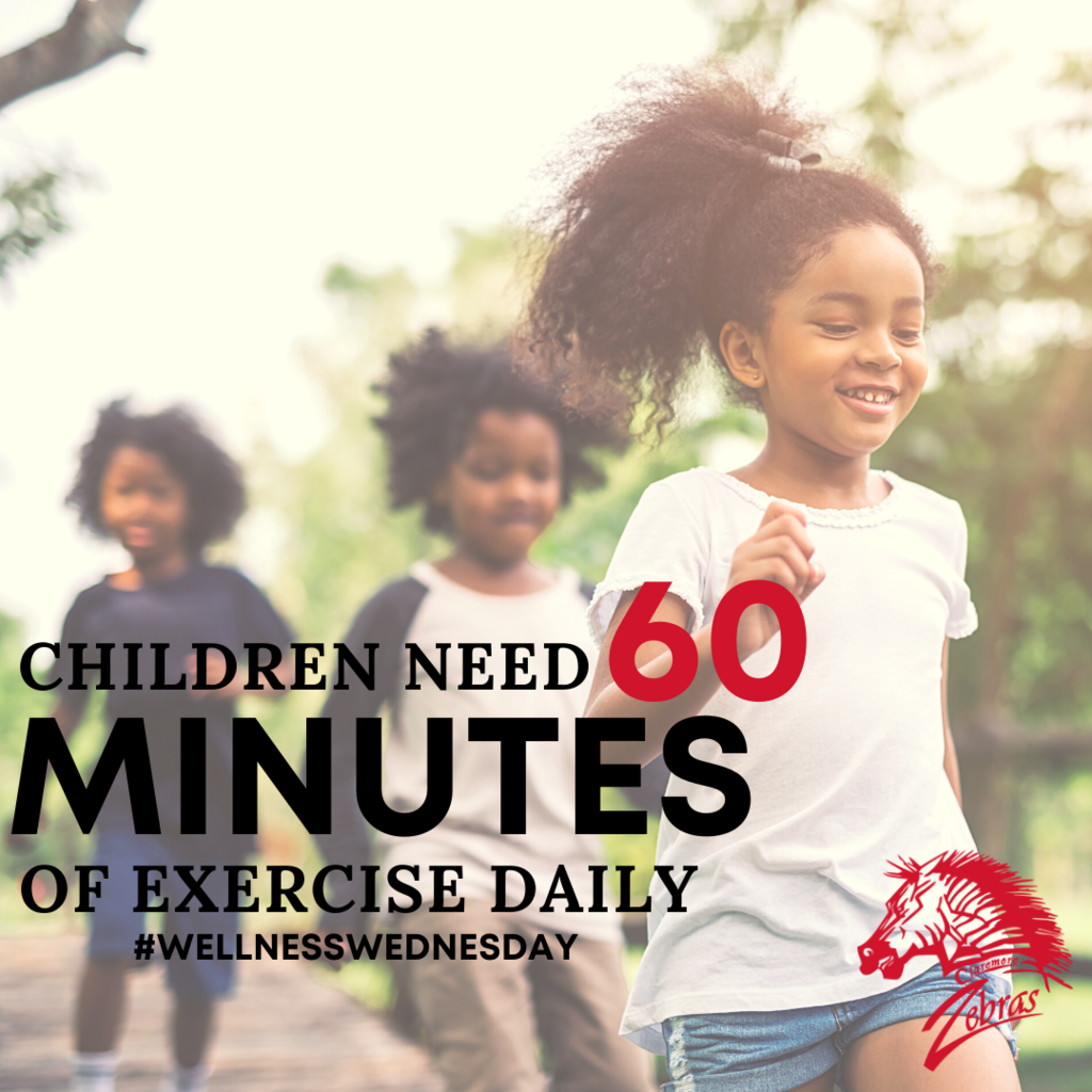 Research shows that children need 60 minutes of physical activity every day. On this #wellnesswednesday, we want to give some fun ways to help your child achieve this goal! -Blowing bubbles -Playing ball -Kids Yoga -Make up a walking game or challenge -Play tag -Enroll your child in a sport or another activity Whatever you choose to do, encourage your child to get out and PLAY! #CPSZEBRAPRIDE