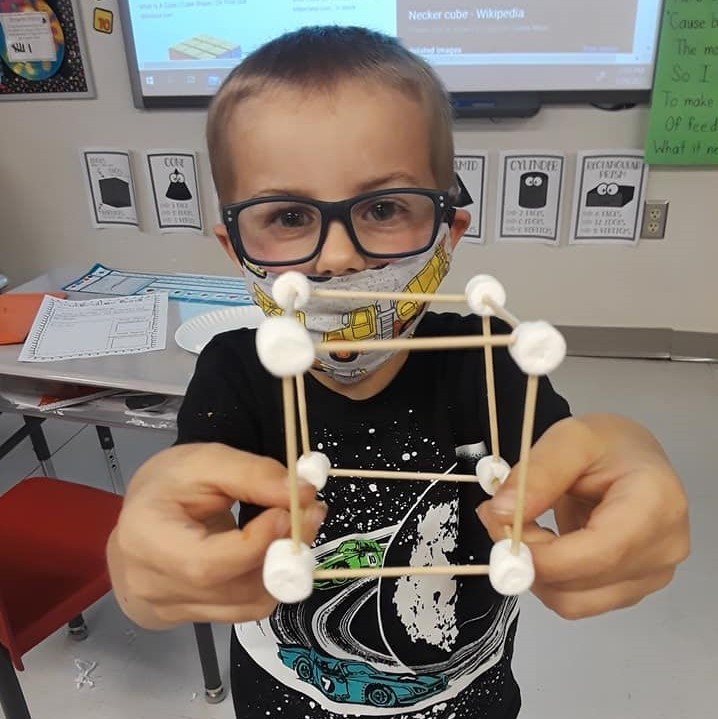 Today we took our knowledge about 3D shapes and built cubes out of toothpicks and marshmallows!