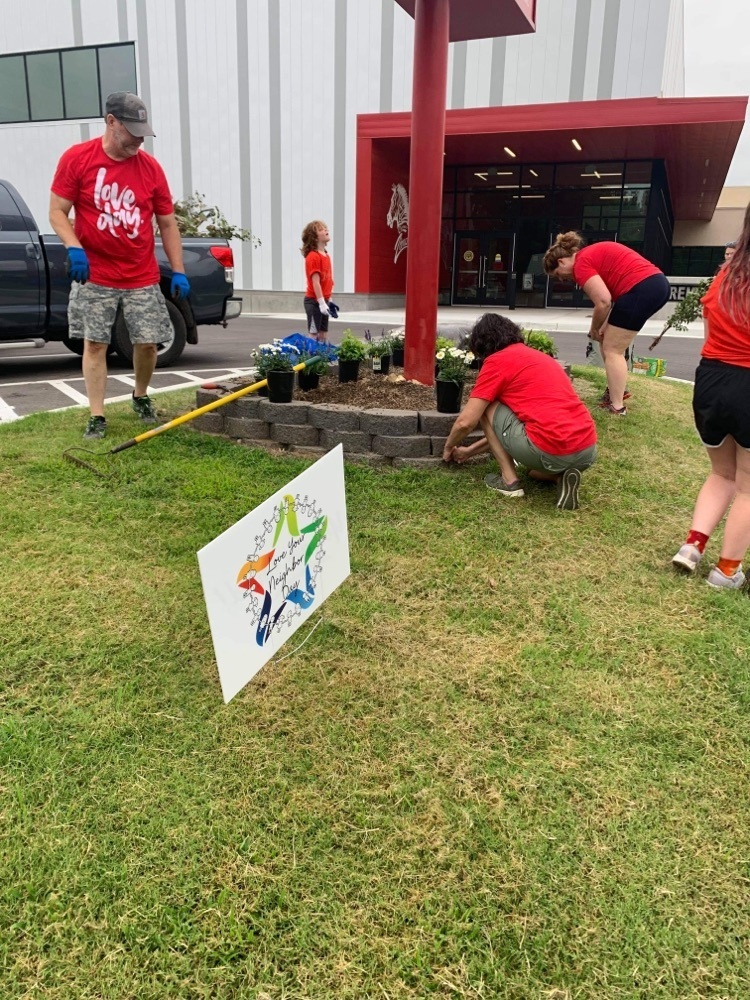 Claremont was shown some LOVE today for Church On The Moveโs Love Day, and Claremoreโs Love Your Neighbor Day! As you can see, our marquee flower bed got a facelift and two of our students were there to help. Thank you to COTM, and to Chloe and Remington for showering Claremont with love today! #CPSZEBRAPRIDE