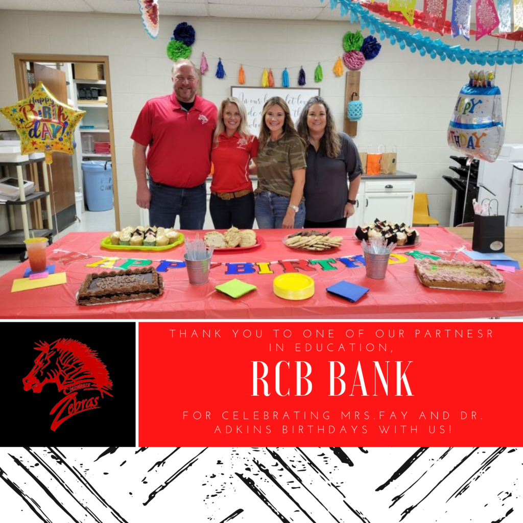 Thank you, to one of our Partners in Education, RCB, for showering Mrs. Fay and Dr. Adkins with love (and sweets) for their September birthdays! Your partnership with Claremont brings joy to our school year-round! #CPSZEBRAPRIDE