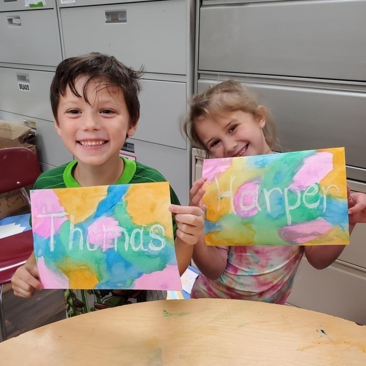 Here students practiced crayon resist with watercolors.