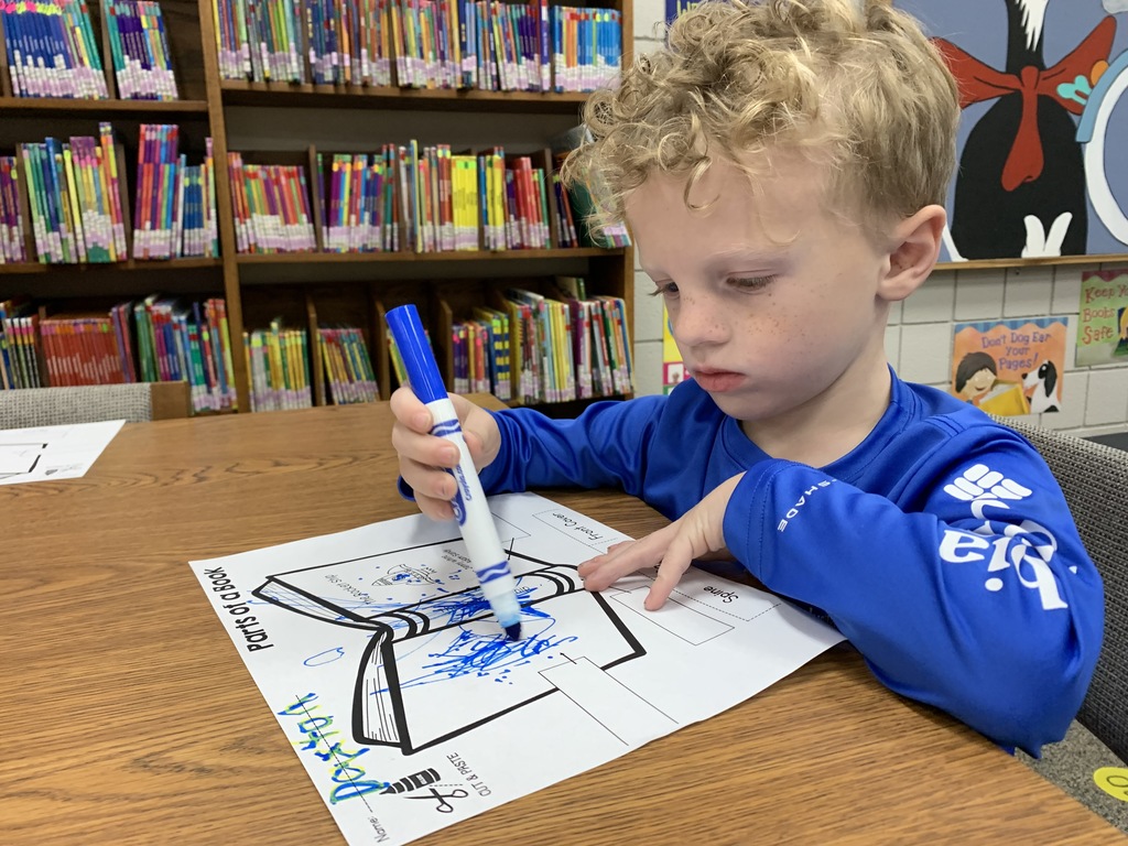 During their Library lesson, Pre-K students learn about the parts of a book: front cover, spine, and back cover! Then, they got to apply what they had learned and color their own book's front cover, back cover and spine! #CPSZEBRAPRIDE