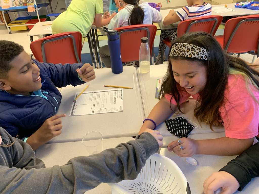 Ms. McCracken's 5th-grade science classes at Catalayah had so much fun during their science experiment.   The kids were given a cup with a mixture of 5 components and separated each one into a container.  They experimented with different methods to separate the components of their mixture based on their properties using magnets, colanders, cheesecloth, and coffee filters based on their properties.   They came up with some creative methods of filtration!  #CPSZEBRAPRIDE