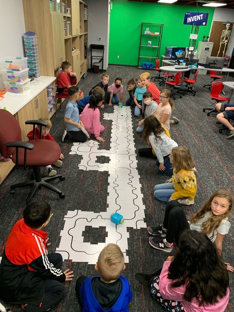 Mrs. Brasher’s 3rd grade class made a track for Botley in the STEM lab. Botley is a robot and remote control combo that teaches kids beginner coding. 