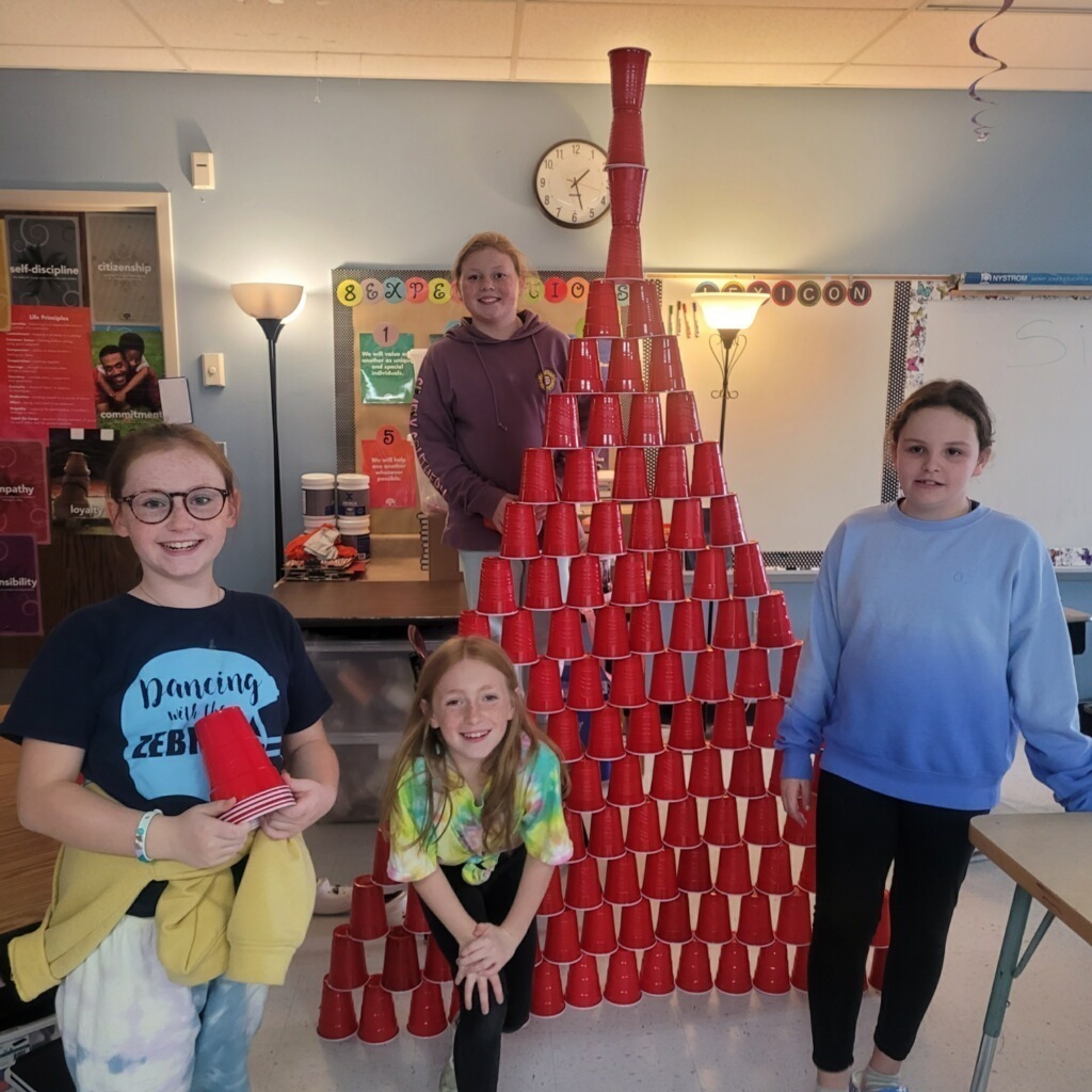 students with tower of solo cups