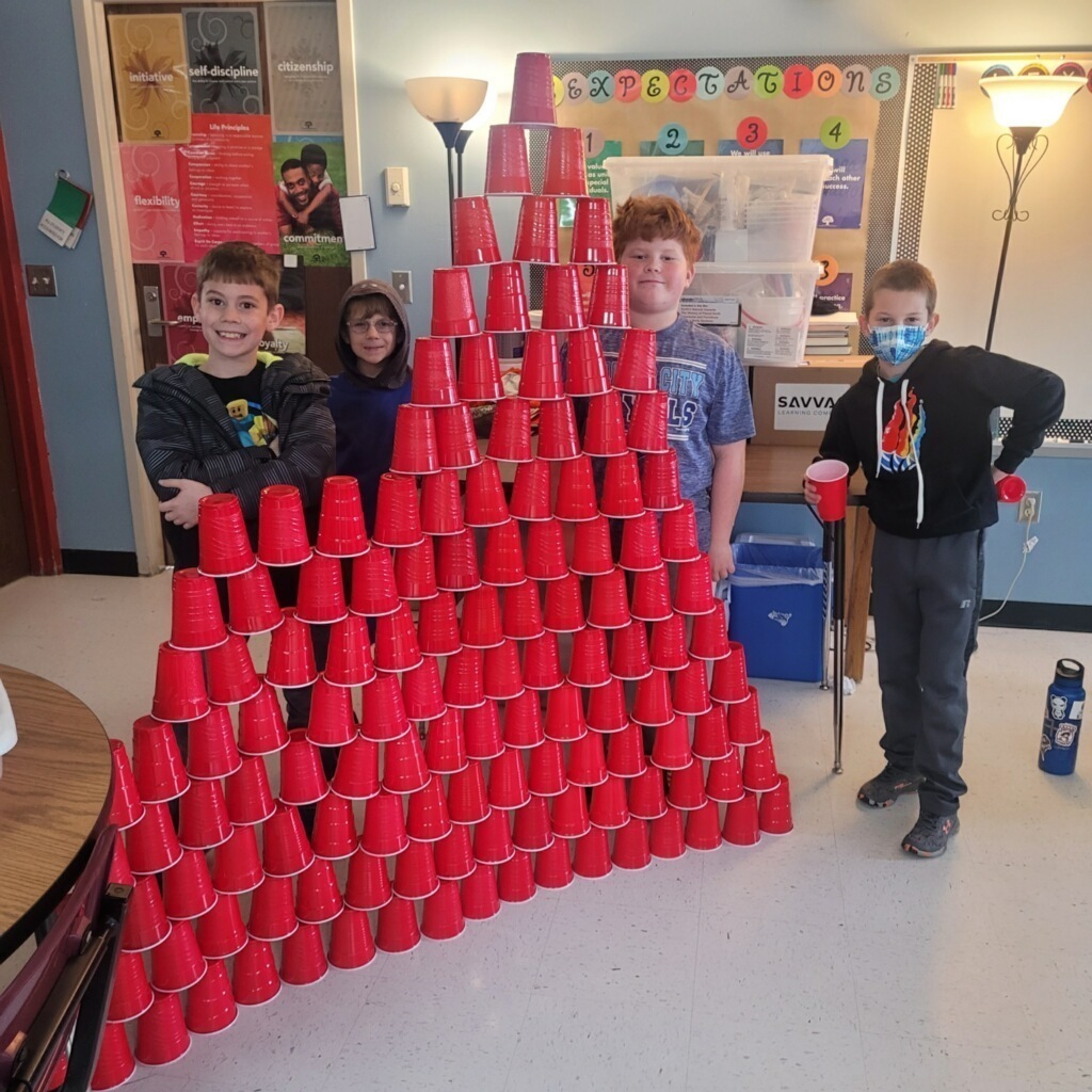 students with tower of solo cups