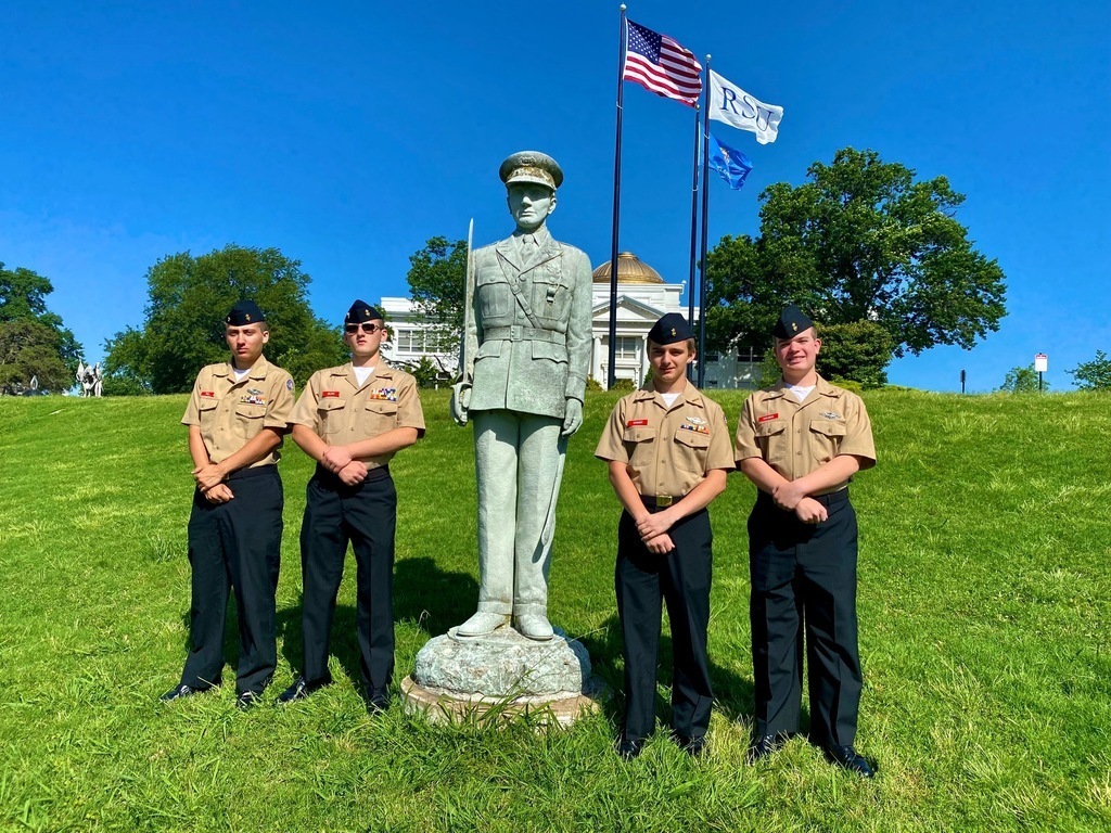 cadets with statue