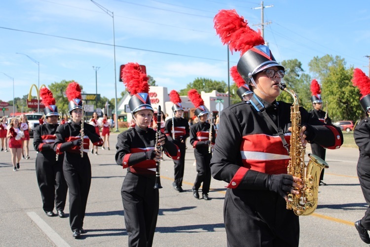 marching band at homecoming parade 