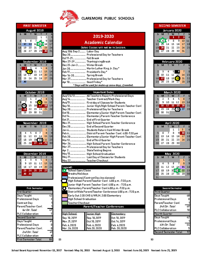 2019-20 CPS Academic Calendar