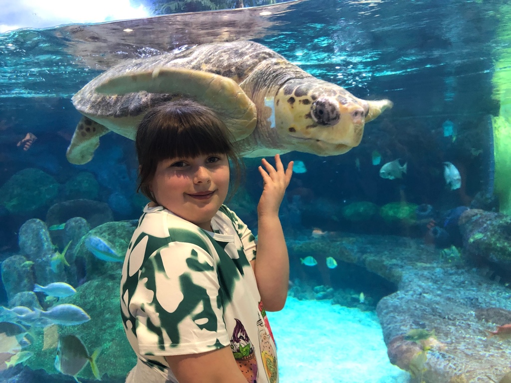 girl with sea turtle