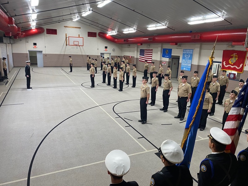 Cadets stand at attention for inspection 